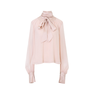 【吴君如同款】AS DALIO25新款粉色真丝绑带上衣新年衬衣衬衫女
