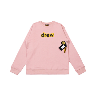 DREW BIEBER笑脸比伯潮牌男女同款字母宽松圆领加绒情侣长袖卫衣