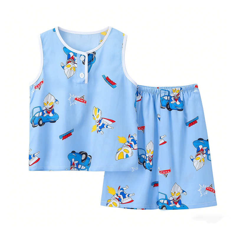 夏季儿童棉绸空调房家居服套装