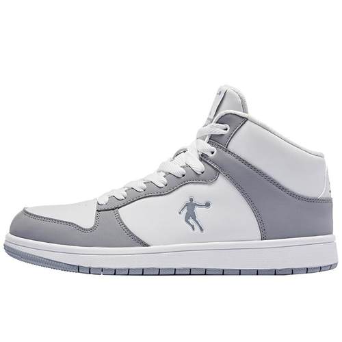 乔丹加绒皮面灰色高帮运动鞋男鞋2025秋冬新款保暖板鞋防滑休闲鞋