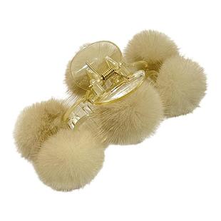 真水貂毛夹子发抓毛绒球球后脑勺抓夹发饰百搭优雅气质马尾头饰女