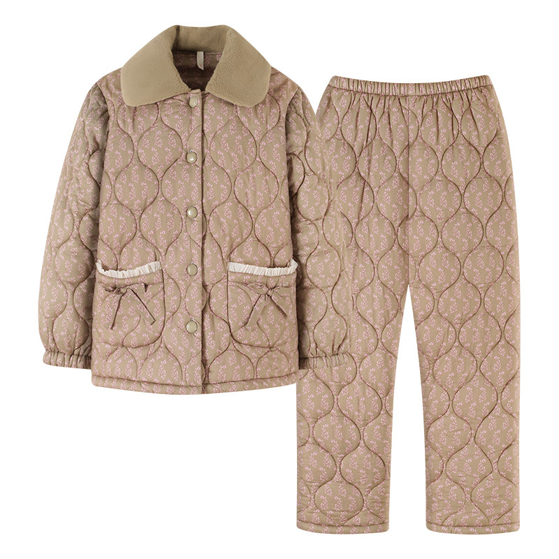 康汝雅冬季加厚纯棉布夹棉家居服
