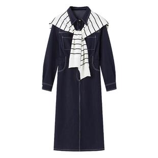 秋水伊人复古文艺翻领连衣裙2026年春装新款女通勤宽松显瘦中长裙