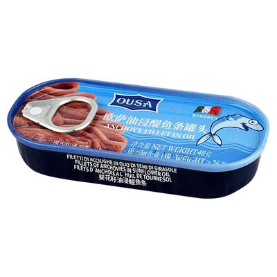 进口油浸鳀鱼柳罐头48g