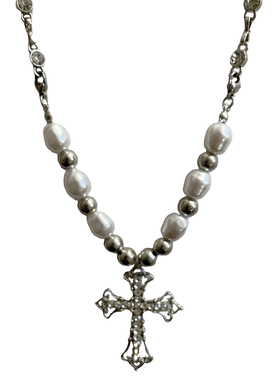 小众轻奢ins嘻哈十字架珍珠项链