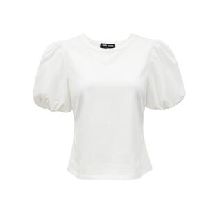 绫致Vero Moda T恤女秋冬新款泡泡袖圆领短款通勤时尚黑白潮流
