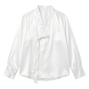 明星同款白色流光飘带领带衬衫男春秋季新款舞台演出高级感衬衣潮