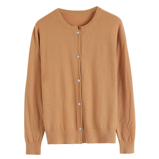 恒源祥打底纯羊毛衫女新款春秋季圆领针织开衫中年妈妈装百搭毛衣