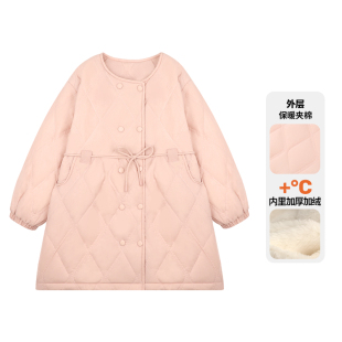 Amybaby女童上衣冬季2025新款中长款糖果色加厚夹棉洋气棉服外套