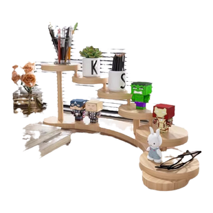 实木桌面置物架木质展示架桌面化妆品摆件阶梯展示收纳架饰品首饰办公书桌多层摆放置物架小摆件展示整理花架