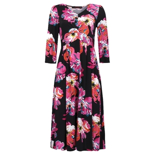 马天奴2026春夏新款撞色印花V领长袖收腰连衣裙子法式复古气质女