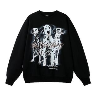 BJHG不计后果美式卫衣男款2025新款冬季圆领无帽斑点狗印花上衣女