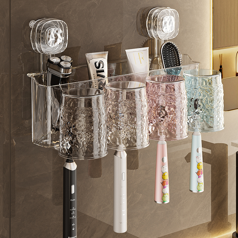 吸盘牙刷置物架壁挂式免打孔卫生间漱口杯刷牙杯家庭牙膏牙刷架子