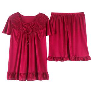 2025夏季短袖女士加肥大码冰丝睡衣套装胖MM夏天家居服睡裙220斤