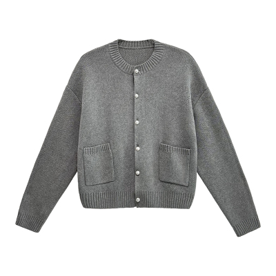 毛衣针织圆领花灰色外套