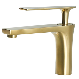 轻奢拉丝金水龙头冷热全铜洗脸盆北欧简约黄铜黑色枪灰台上盆龙头