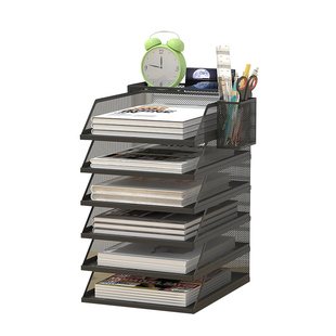 A3A4桌面文件收纳架金属文件框办公室工位桌面铁艺资料架整理框多功能教师试卷分类多层办公文具用品置物架子