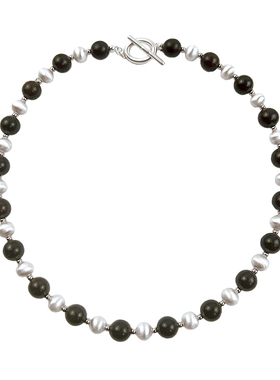 拼接拉丝圆球黑木珠串珠项链锁骨链耳钉个性百搭小众轻奢高级感