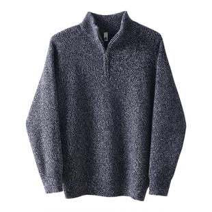 LUUD 重磅简雅抗起球男士针织毛衣秋冬花纱肌理感半拉链立领上衣