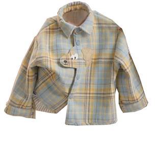 男童2024秋冬加绒格子衬衫儿童宽松百搭卡通小狗长袖衬衣外套长袖