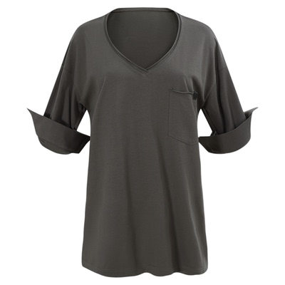 BALIANG「捌樑」岭'Mountain' 棉感V领卷边宽松可翻折落肩短袖T恤