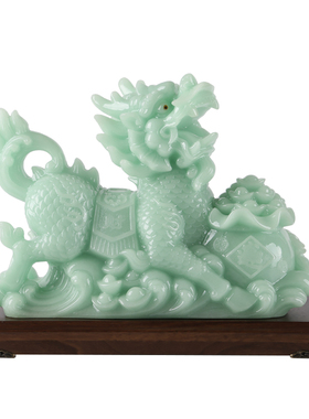 玉石麒麟摆件一对火麒麟招财纳福吉祥物客厅玄关风水摆设乔迁礼品