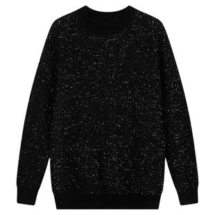 佧茜文马海毛亮片针织衫2025冬季新款慵懒风圆领软糯保暖上衣