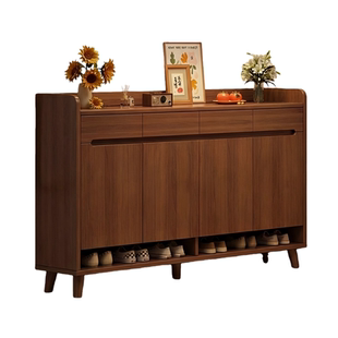 鞋柜家用门口实木芯收纳柜一体靠墙新款鞋架室内新中式入户玄关柜