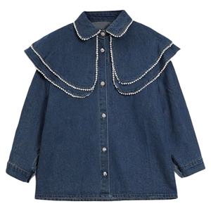 利达NEWDADADA【珍珠娃娃领牛仔衫】衬衫女春高级感轻奢减龄洋气