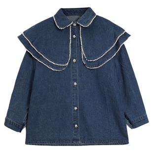 利达NEWDADADA【珍珠娃娃领牛仔衫】衬衫女春高级感轻奢减龄洋气