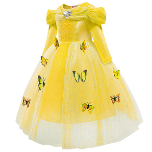 女童贝尔长袖公主裙新款爱洛睡美人灰姑娘儿童爱莎裙子节日礼服秋