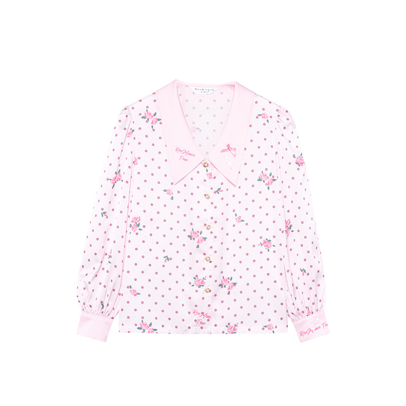 浪姐同款 RooMance汝曼司 粉色波点玫瑰冰丝睡衣女款春家居服套装