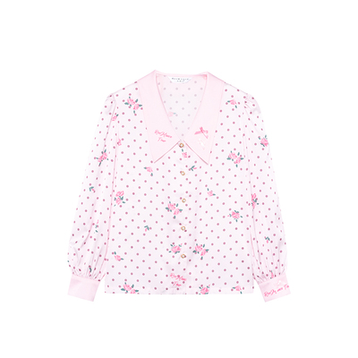 曼司法式波点玫瑰印花睡衣