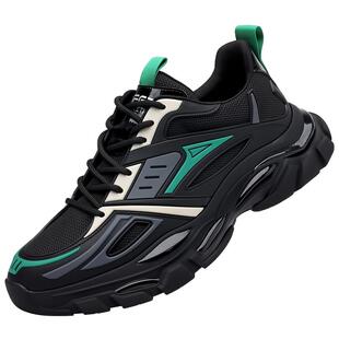 春季男鞋防滑透气2026新款运动跑步休闲黑色增高工作老爹学生潮鞋