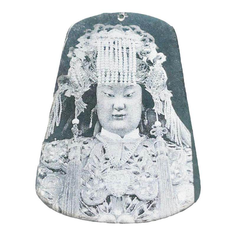 A货翡翠深色乌鸡飘花妈祖吊坠天然老坑影雕玉佩吉祥如意幸运挂饰