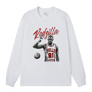 公牛队大虫罗德曼头像长袖T恤美式休闲篮球运动大码潮流直喷定制