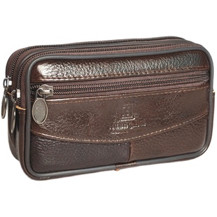 跨腰牛皮手机包腰包男穿皮带手机袋7寸真皮横款老年人手机套挂腰