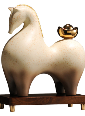 古法烧制陶瓷马踏财而来客厅点睛