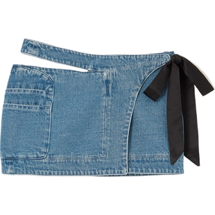 CORMIO 春夏女蝴蝶结挖剪牛仔布围裹迷你半身裙