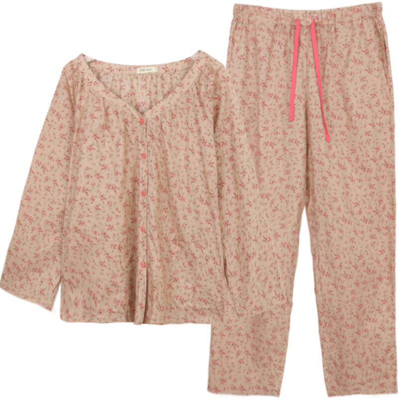 朵朵·可可V领纯棉碎花睡衣套装