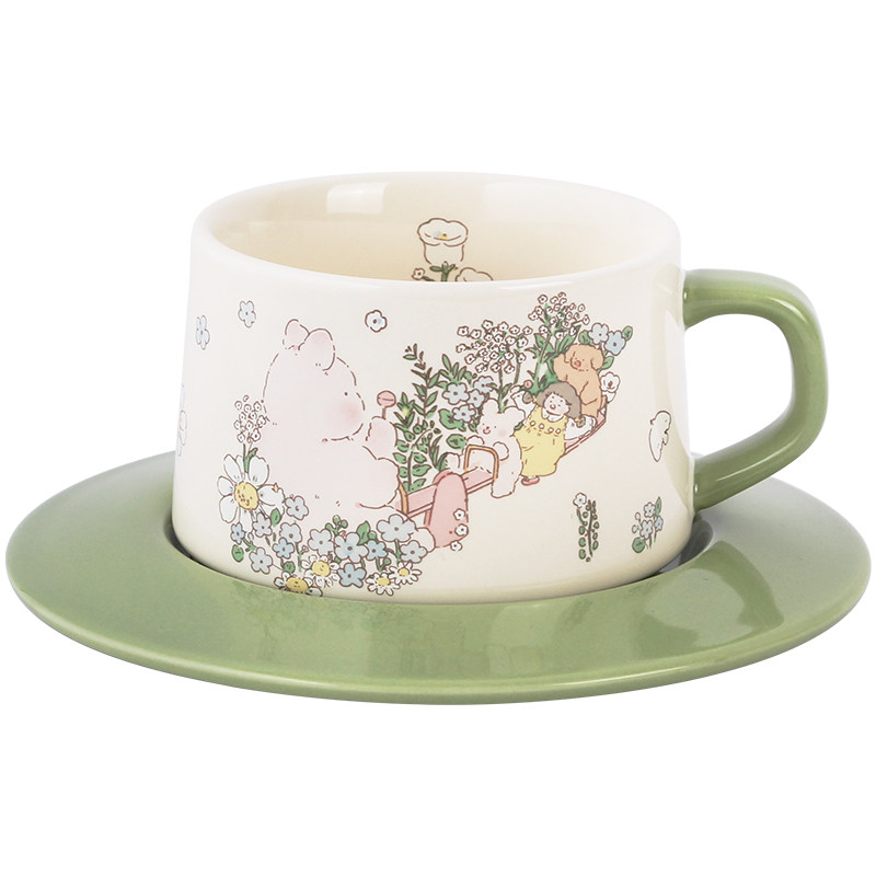 蓝莲花咖啡杯子拉花茶杯高颜值精致两件套陶瓷杯碟套装网红马克杯