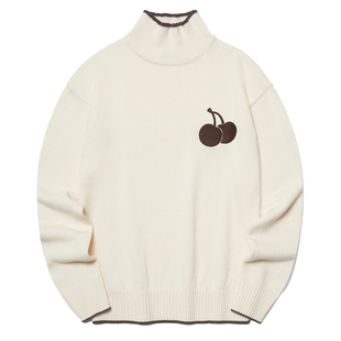 kirsh大樱桃春季新款半高领设计刺绣图案通勤宽松毛衣