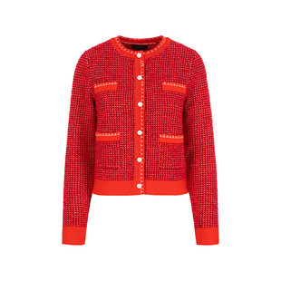 MARYLING玛俪琳冬季新品红色小圆领四口袋针织开衫A1EIW08620