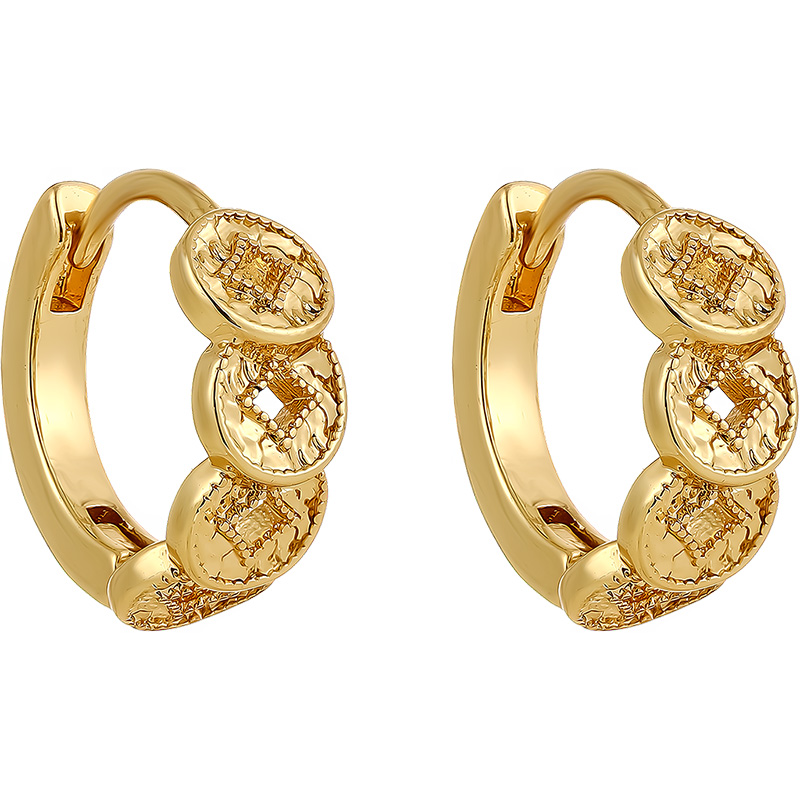 金色钱币珍珠玄学耳环2025新款爆款高级感耳钉圈圈耳饰女秋冬耳圈