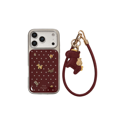 新年酒红色波点立体花朵小马适用苹果17promax手机壳iPhone17pro电镀滴胶16pro女新款15手拎挂绳13防摔保护套
