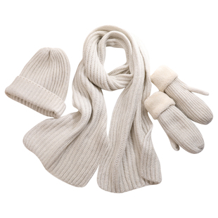 针织围巾手套帽子三件套一体冬天防寒送男女朋友礼物高级白色加厚