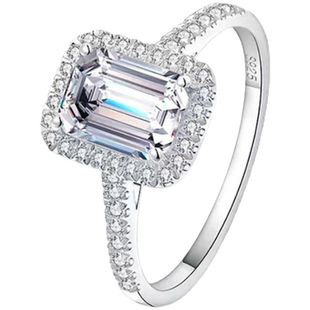 正品莫桑石戒指女新款异形祖母绿钻戒S925纯银镀PT950白铂金婚戒