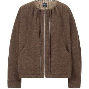 衣香丽影羊驼毛拼接短外套女2025年冬装新款抽绳圆领复古羊毛夹克