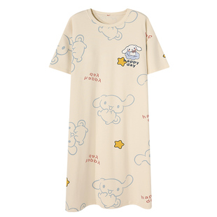 2025年短袖睡裙女夏季薄款纯棉春秋孕妇睡衣带胸垫网红风可爱裙子