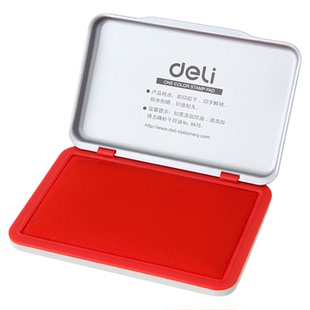 得力金属壳印泥印台红色印泥盒合同快干财务速干印章印尼大号按手印油指纹方形办公用品便携硬泥盖章秒干印油